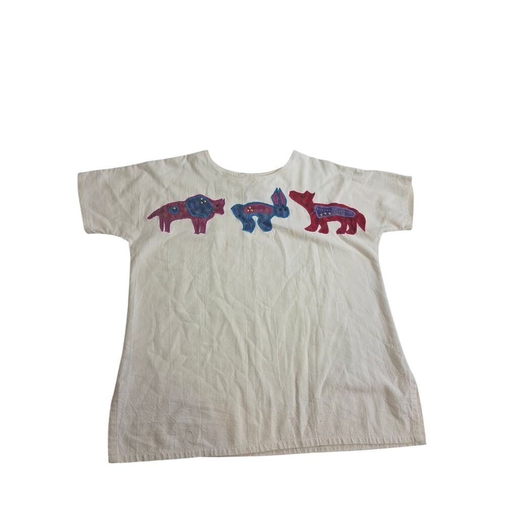 Alfredo's Wife Embellished Top Animals Cream Vintage Southwestern Art To Wear M